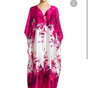🩵 OSCAR DE LA RENTA Floral Print Zip-Front Caftan